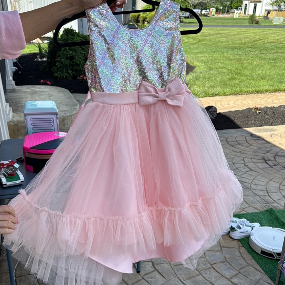 Iridescent Sequin Dress with Pink Tulle Skirt